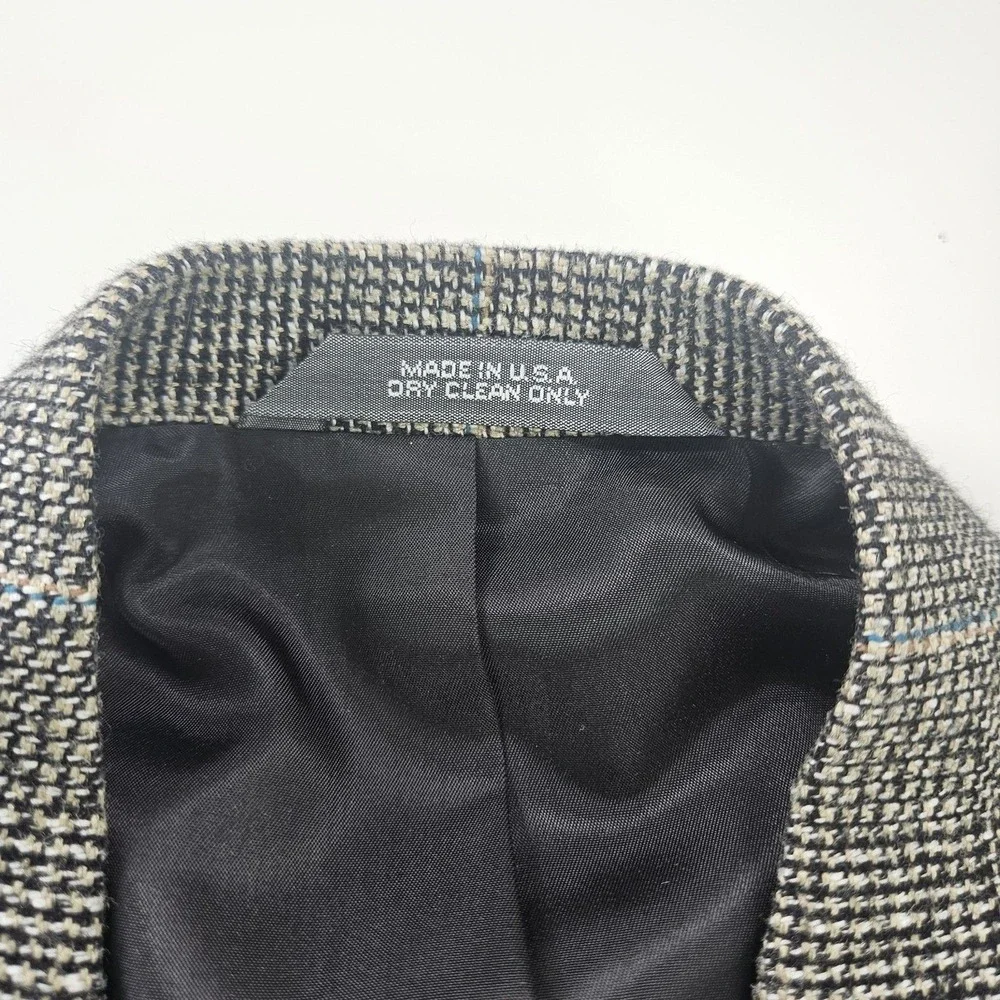 Vtg 90s Haggar Black White Blue Plaid Wool Tweed Sports Coat Blazer Med ~40R USA